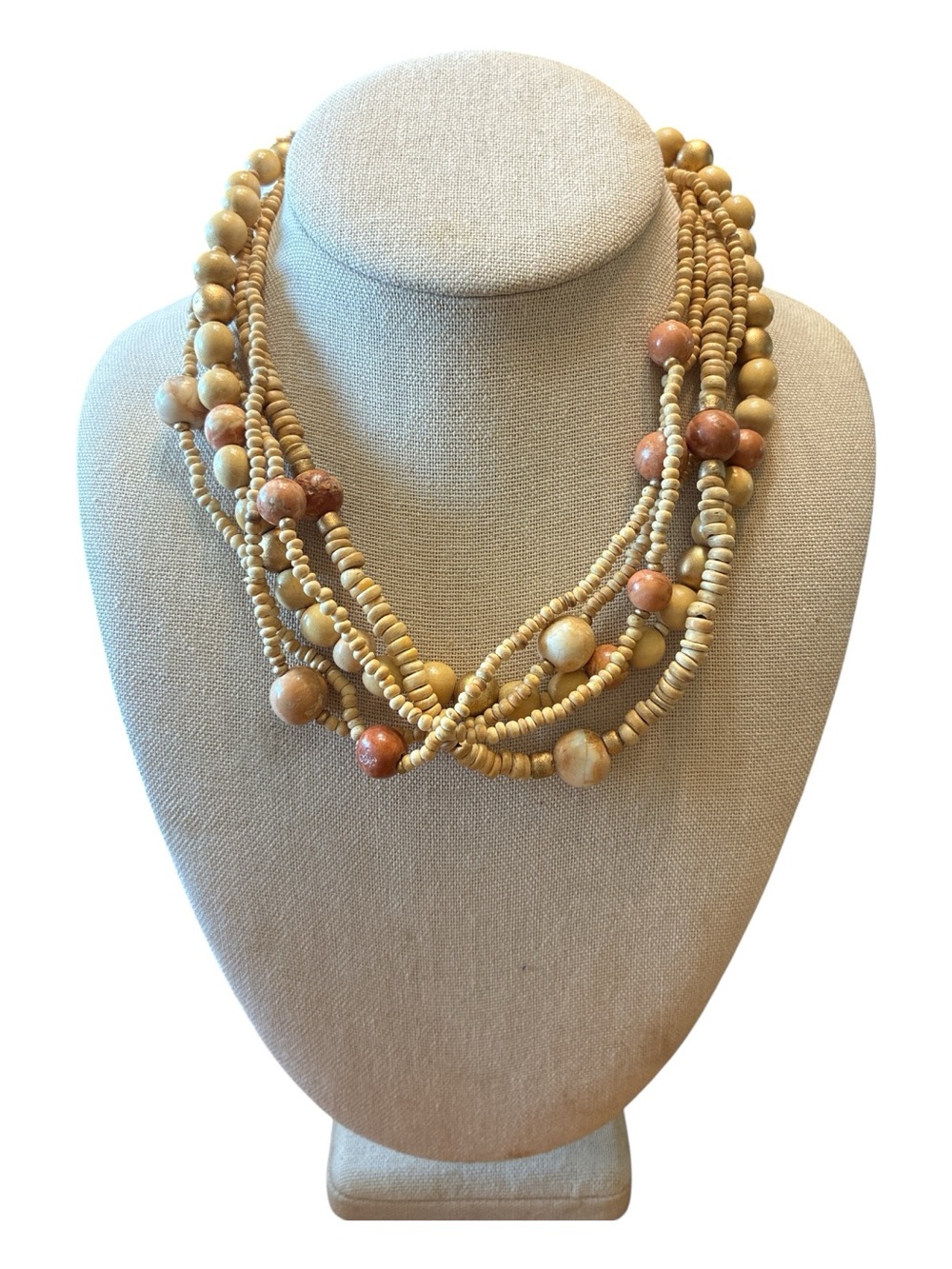 🔵 Multi-Strand Sandstone Bead Necklace